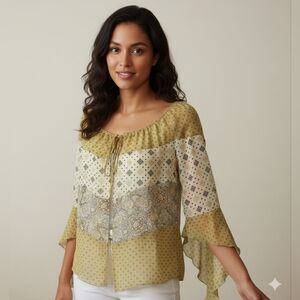 Mlle Gabrielle Women's Sheer Asymmetrical Long Sleeve Coverup Blouse Size 14 🐈